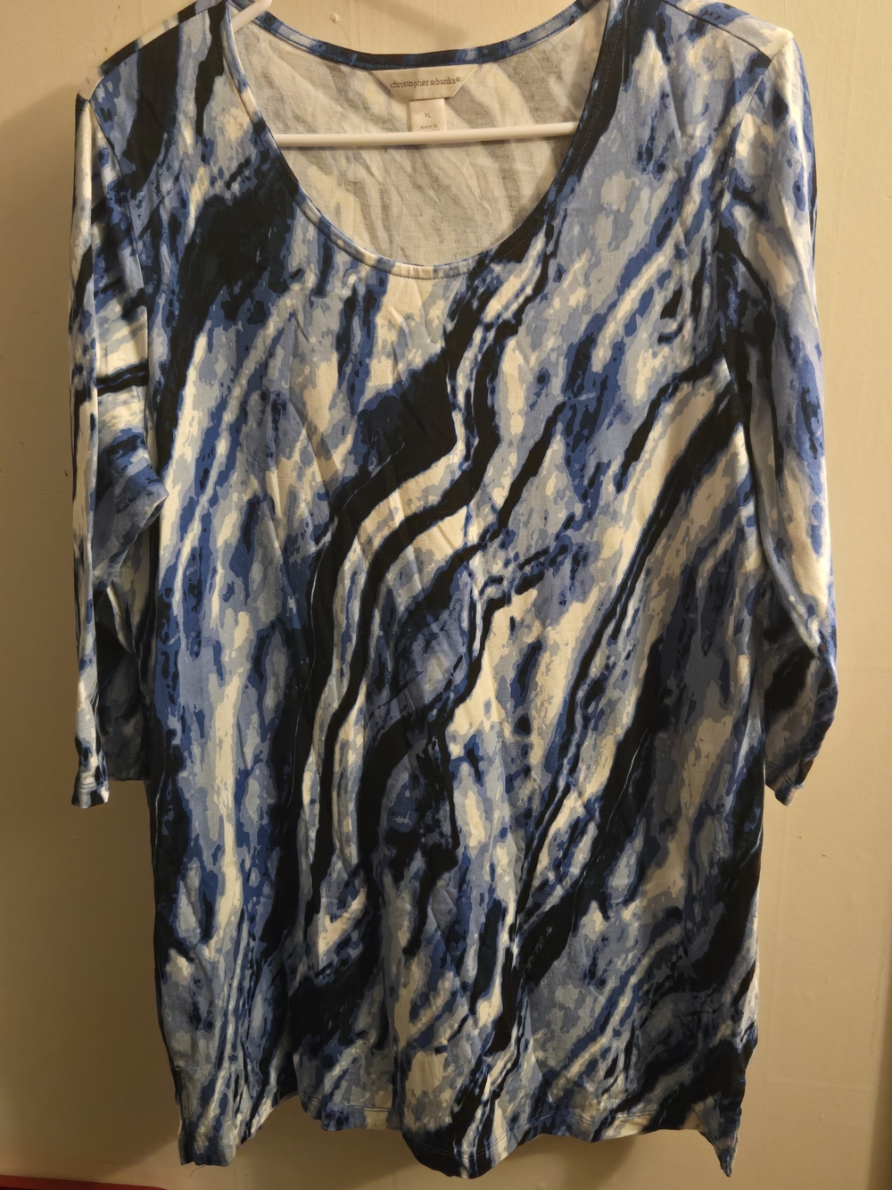 Christopher & Banks Blue and Black Marble-Print Scoop Neck Short Sleeve Tee